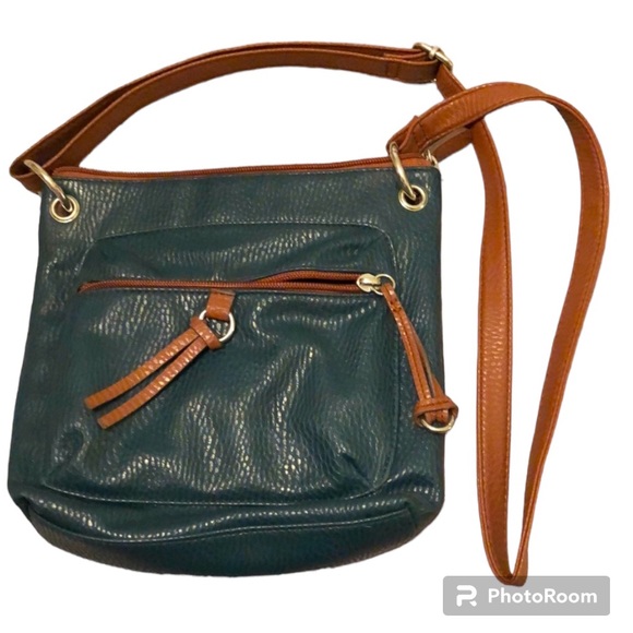 STYLE & CO | boho teal & brown 4-pocket faux-leather bag with silver hardware - Picture 2 of 13